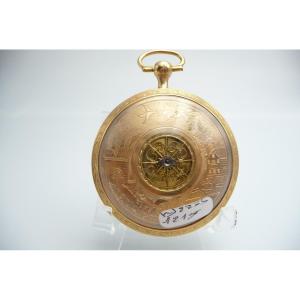 Very Rare Vermeil Watch, With Central Rooster, Golden Decor And Dates. Besançon: 1800. 
