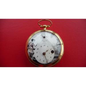 Superb Watch With Enameled Decor And Dates Of The Month In Vermeil, Late 18th Century.