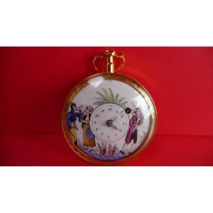 First Empire Silver-gilt Watch With Polychrome Dial. Signed Debelle In Paris, Circa 1805