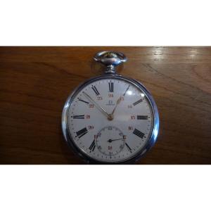 OMEGA : Montre de gousset de marque (Oméga), en argent massif, époque 1900