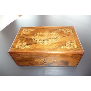 Beautiful Writing Box In Rosewood And Lemon Marquetry, Charles X Period