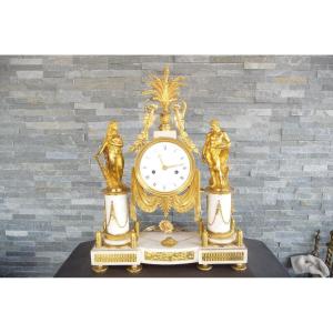 Important Portico Clock In Marble And Gilt Bronzes, Louis XVI Period By Armingaud In Paris.