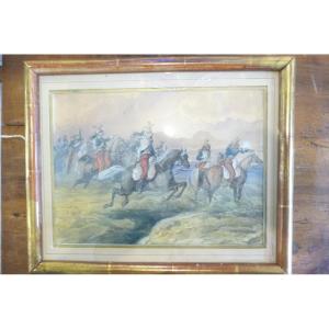 (Charles de Luna) , Aquarelle : Charge De Carabiniers, Monarchie De Juillet (1855)