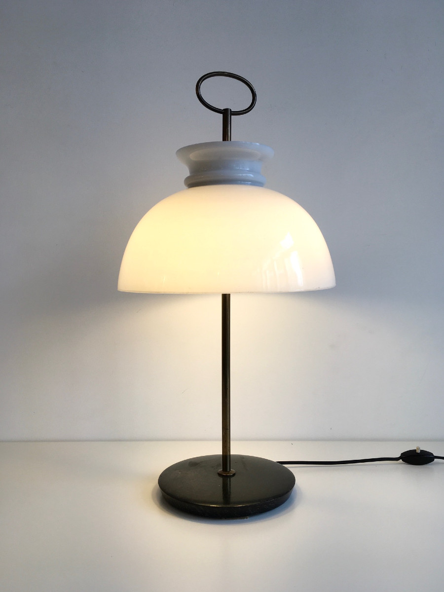 Italian Opaline Glass Lamp, From The 1950s