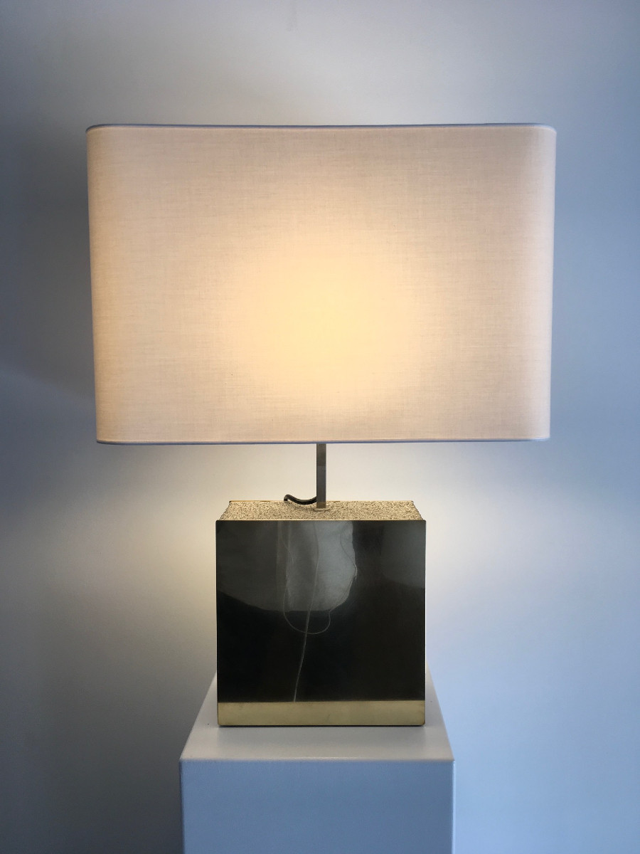 Table Lamp With Brass And Concrete Base