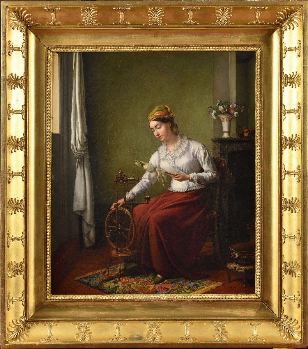Une Fileuse - Jeanne-Elisabeth Chaudet - Huile sur Toile - Salon de 1801-photo-2