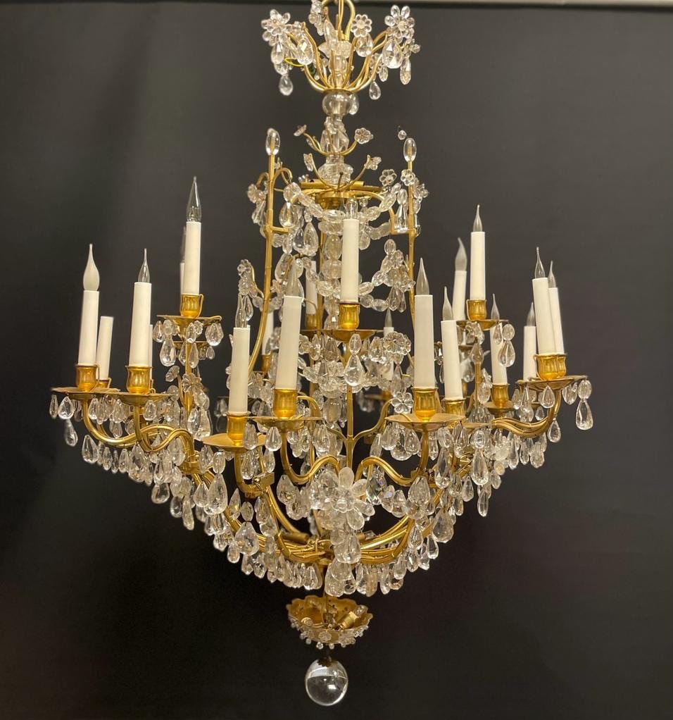 Lustre Bronze Doré Et Cristal De Roche 18 Eme Siecle