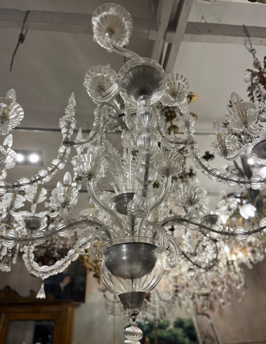 Large Venetian Chandelier, Transparent Murano Glass-photo-2