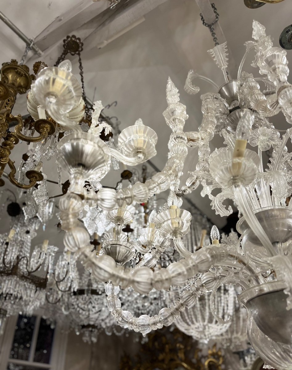 Large Venetian Chandelier, Transparent Murano Glass-photo-6