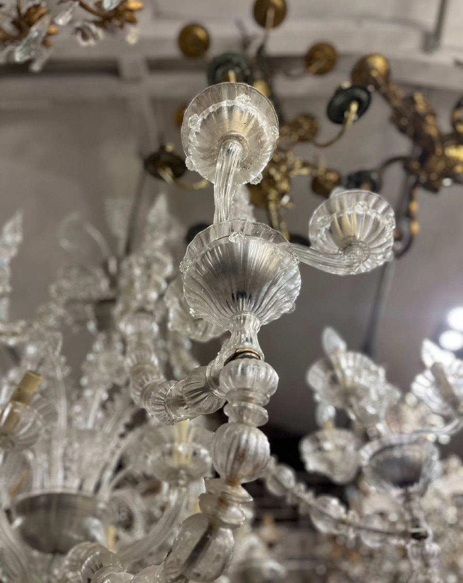 Large Venetian Chandelier, Transparent Murano Glass-photo-7