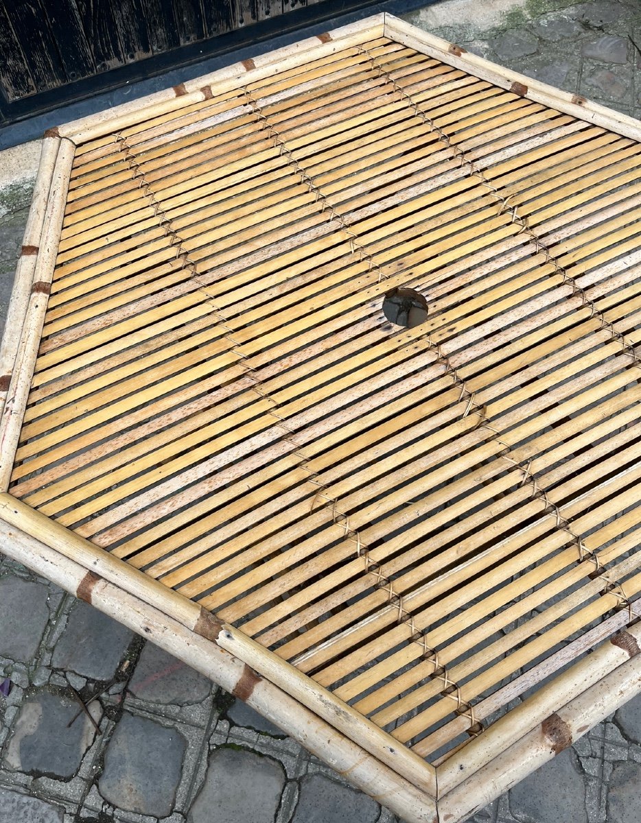 Italian Foldable Table And Six Chairs From The Late Mid-20th Century In Bamboo-photo-1