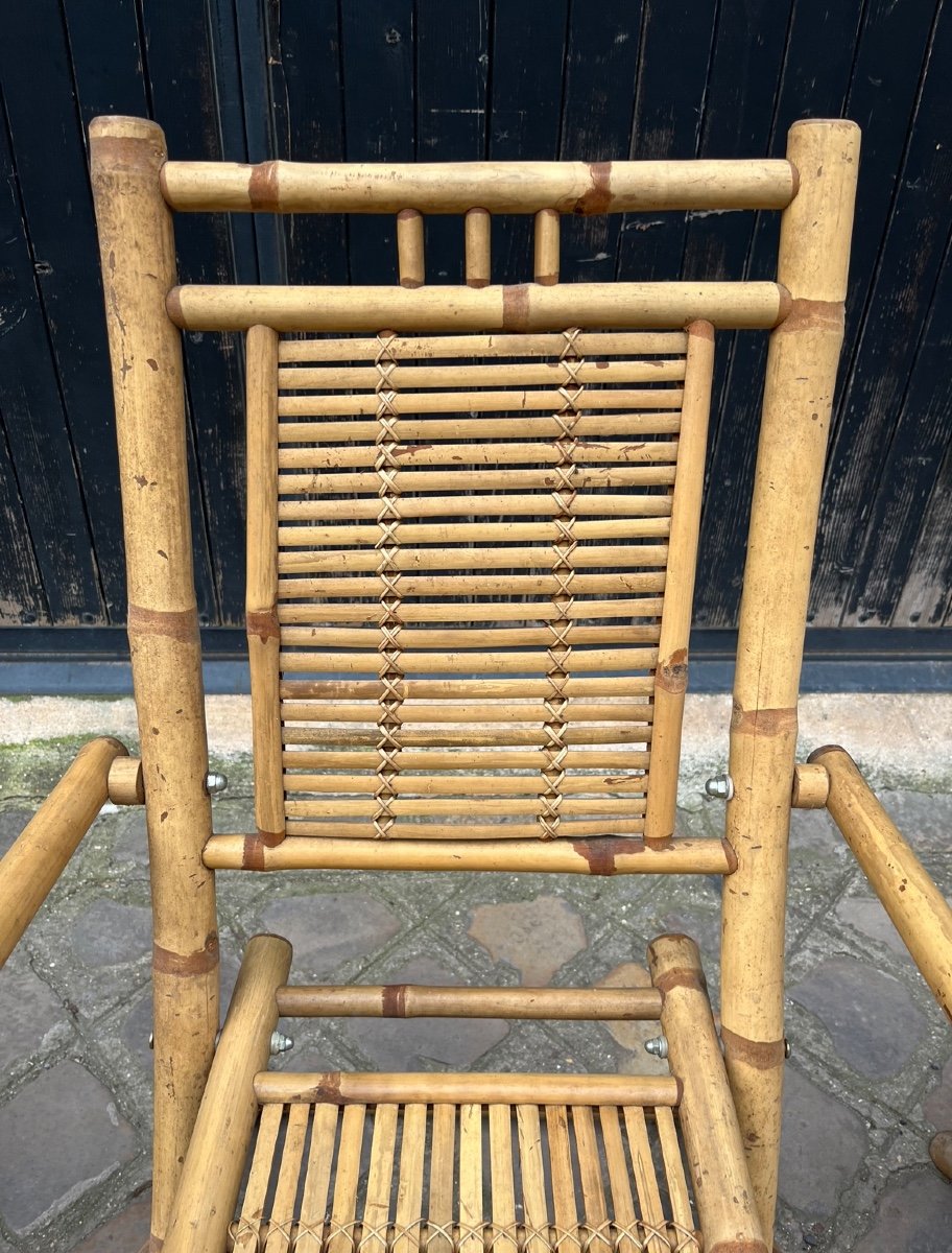 Italian Foldable Table And Six Chairs From The Late Mid-20th Century In Bamboo-photo-2