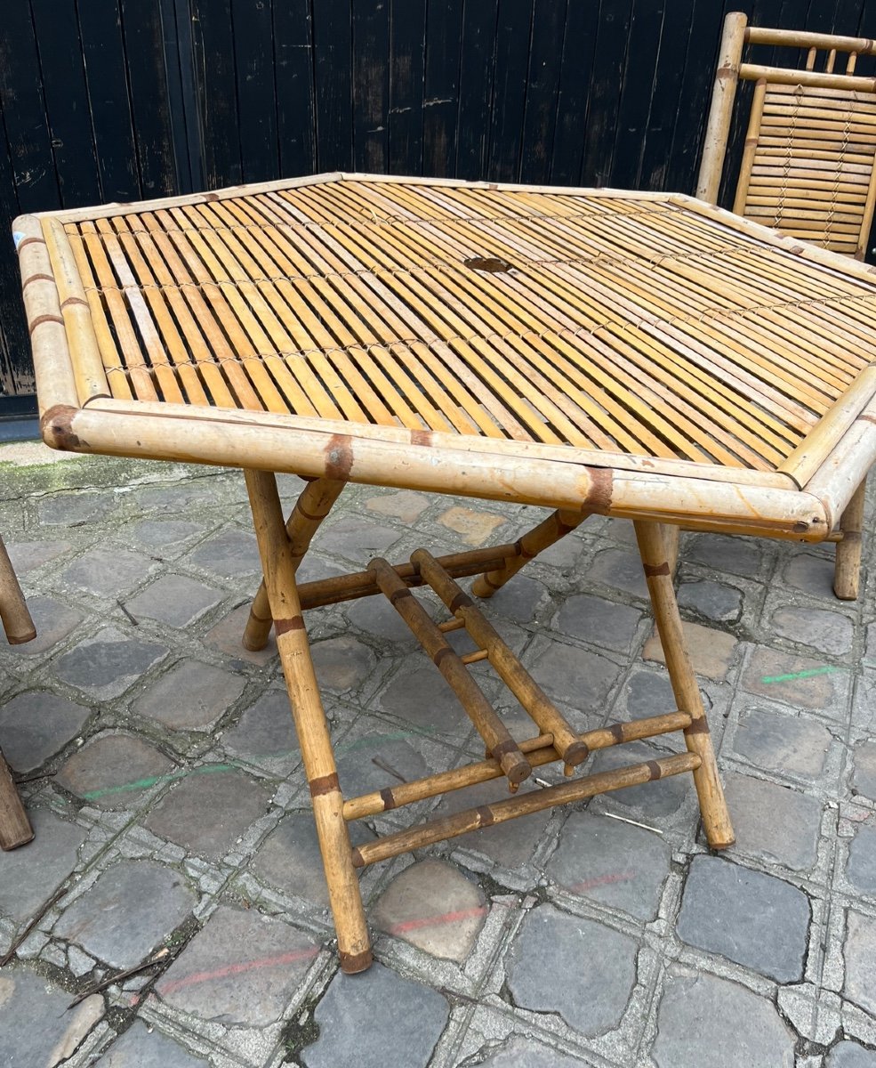 Italian Foldable Table And Six Chairs From The Late Mid-20th Century In Bamboo-photo-5