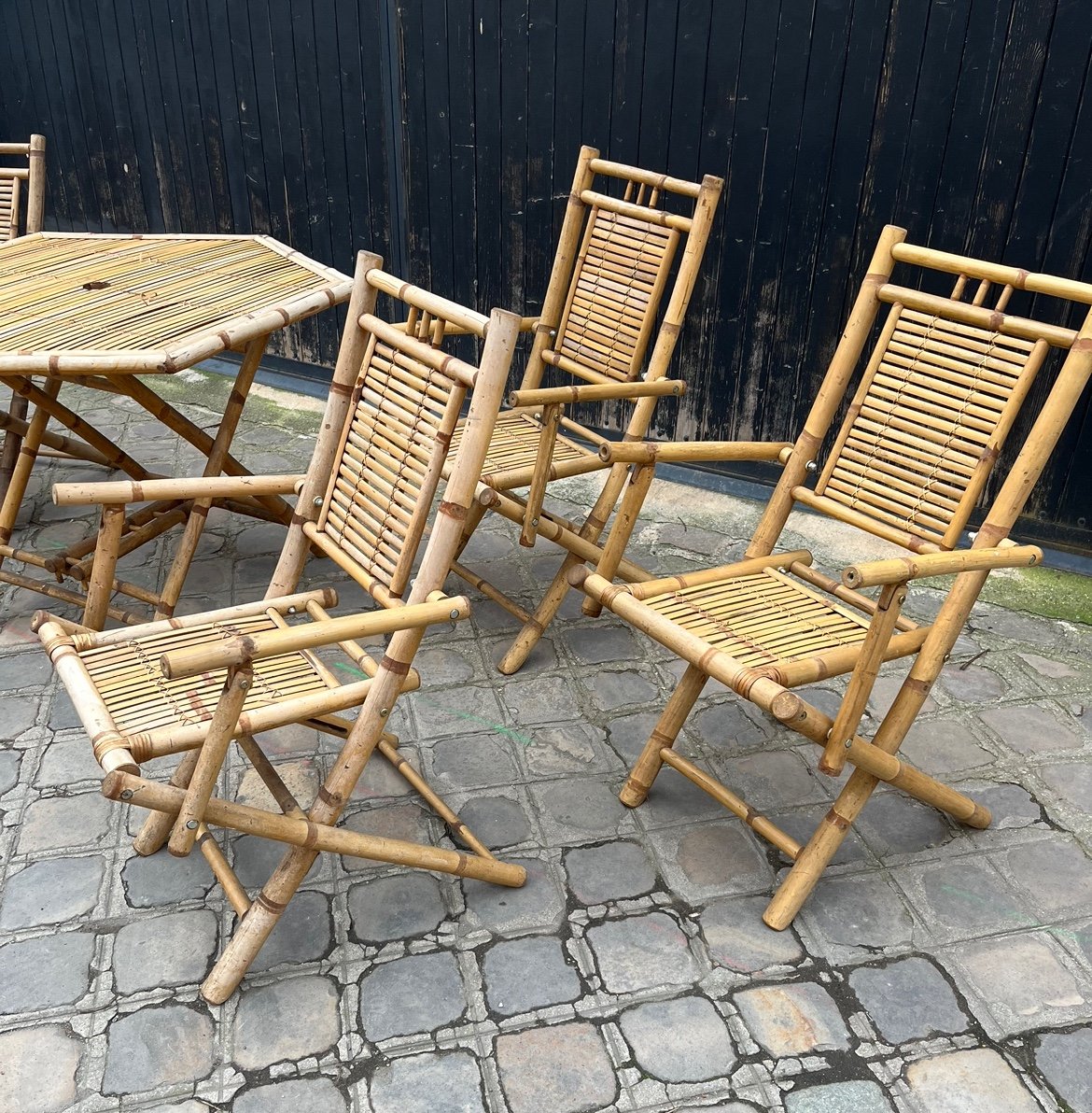 Italian Foldable Table And Six Chairs From The Late Mid-20th Century In Bamboo-photo-6
