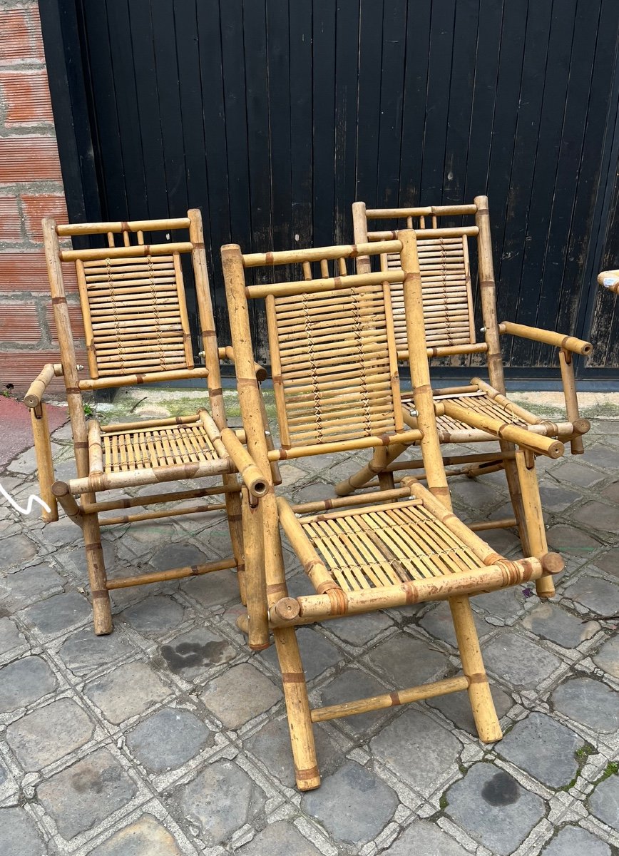 Italian Foldable Table And Six Chairs From The Late Mid-20th Century In Bamboo-photo-7