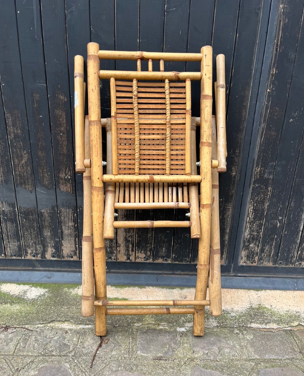 Italian Foldable Table And Six Chairs From The Late Mid-20th Century In Bamboo-photo-8