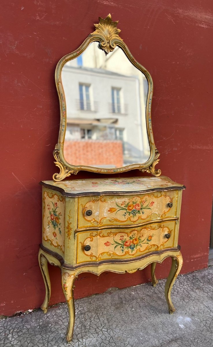 Lacquered Commode With Mirror, 20th Century