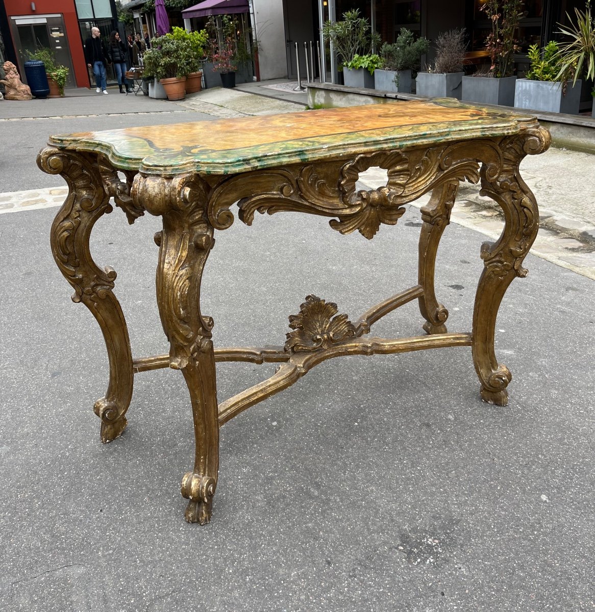 Console Bois Sculpté 4 Pieds Dessus Bois Italie 19 Eme Siecle 