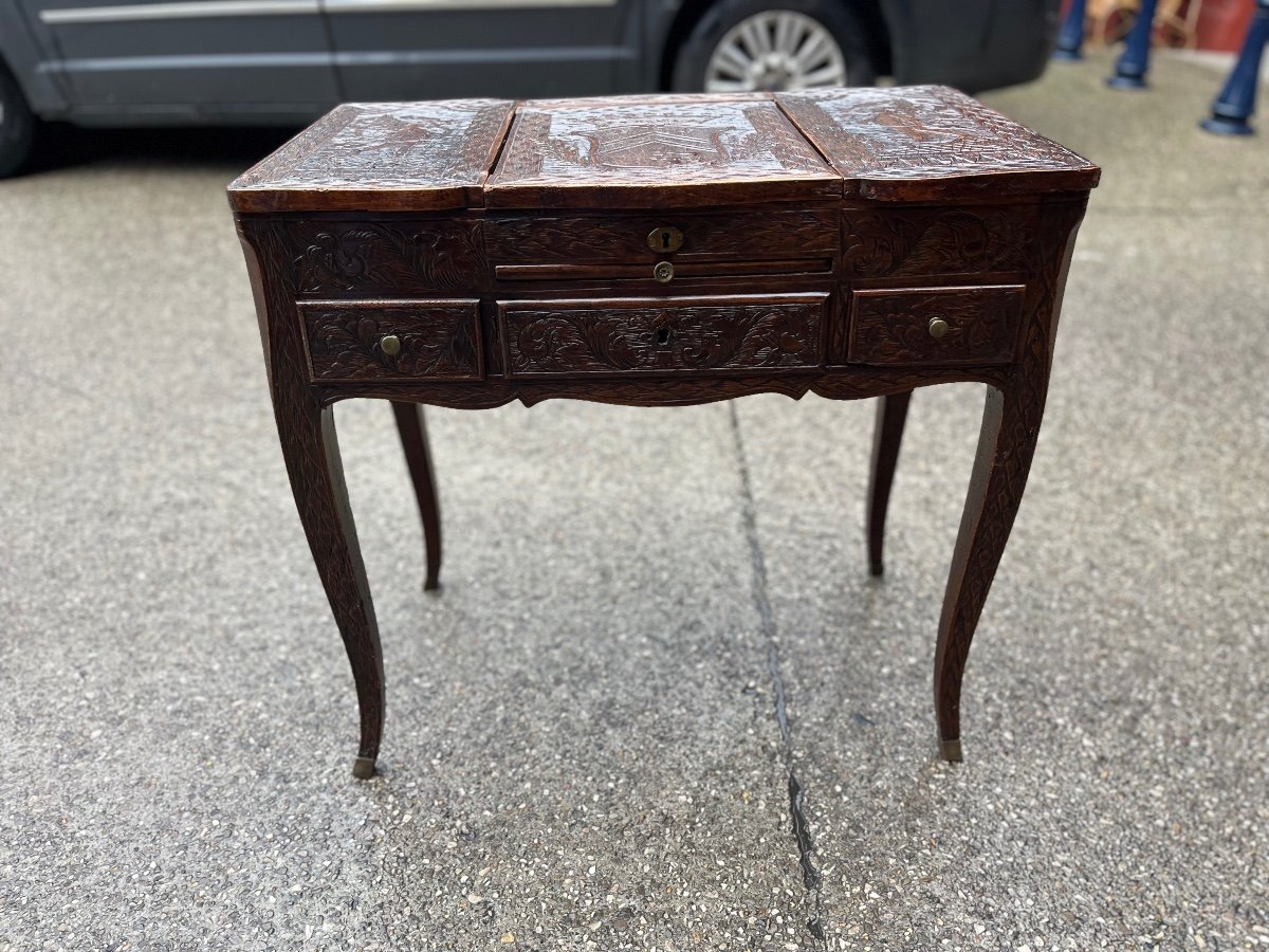 Louis XV Period Dressing Table With Later Carved Decor, 18th Century-photo-4