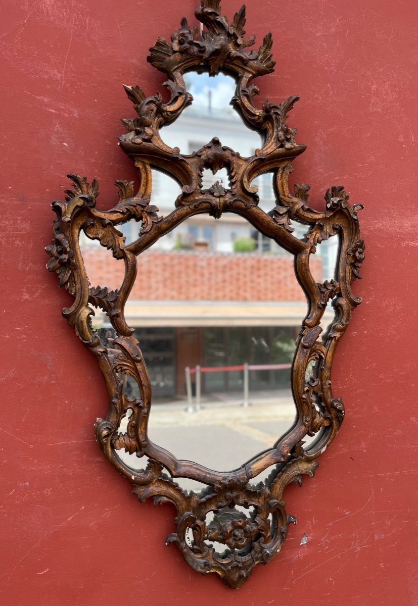 Miroir Italien En Bois Doré Patiné, Style Baroque, XIXe Siècle -photo-2