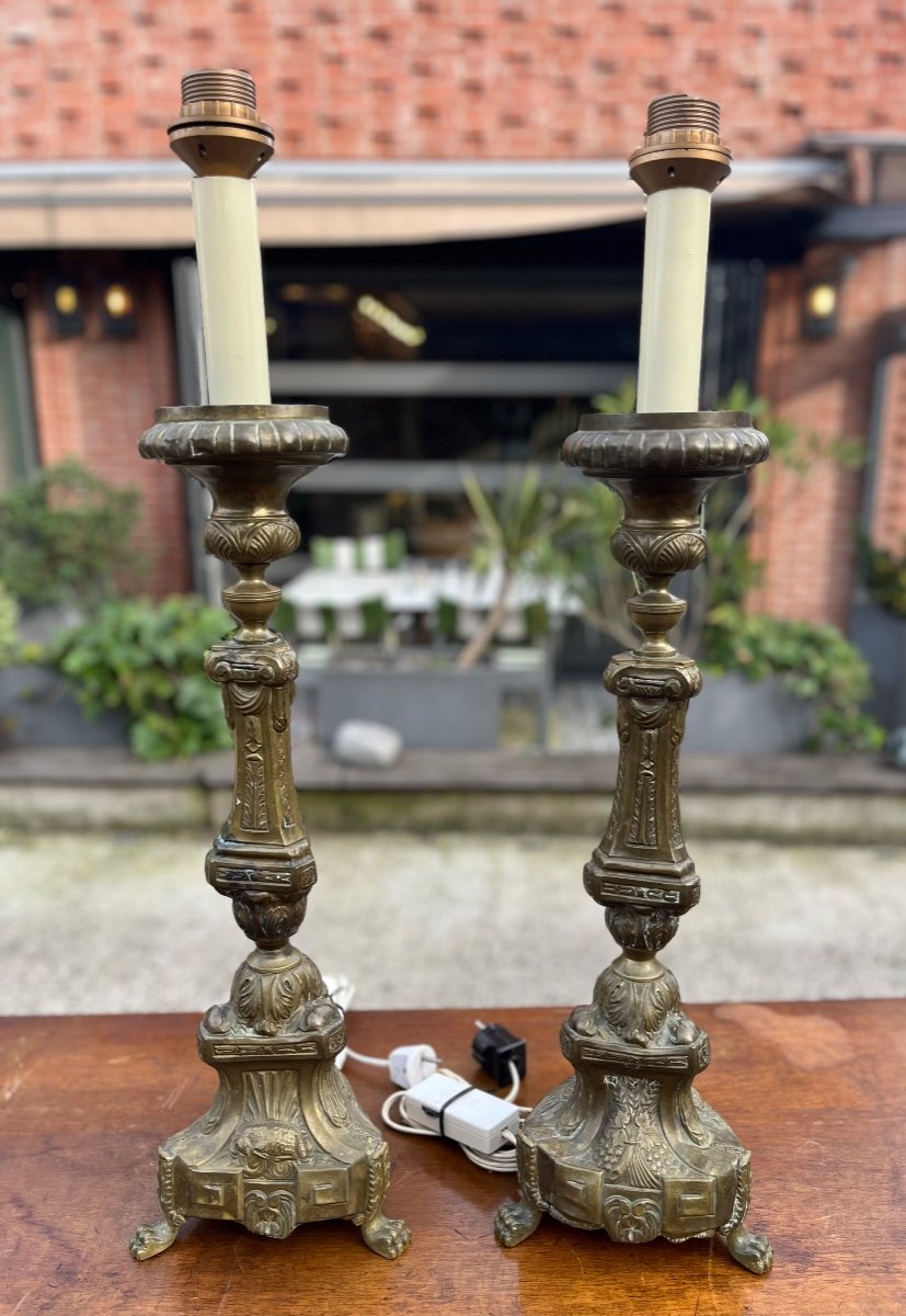 Paire De Candélabres Montés En Lampes, Fin XVIIIe Siècle