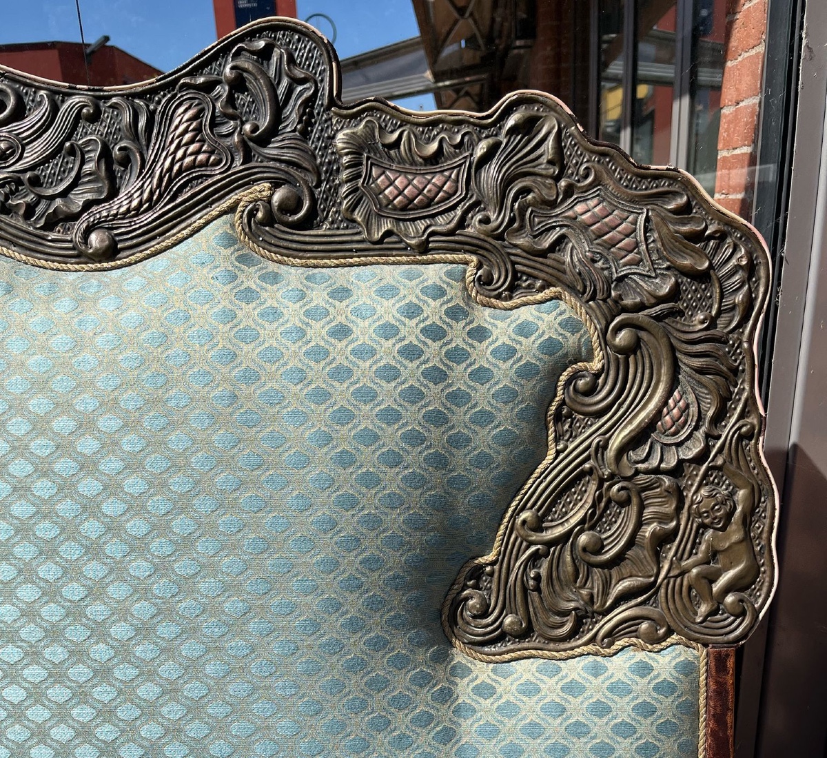 17th Century Italian Style Patinated Repoussé Metal Headboard -photo-3