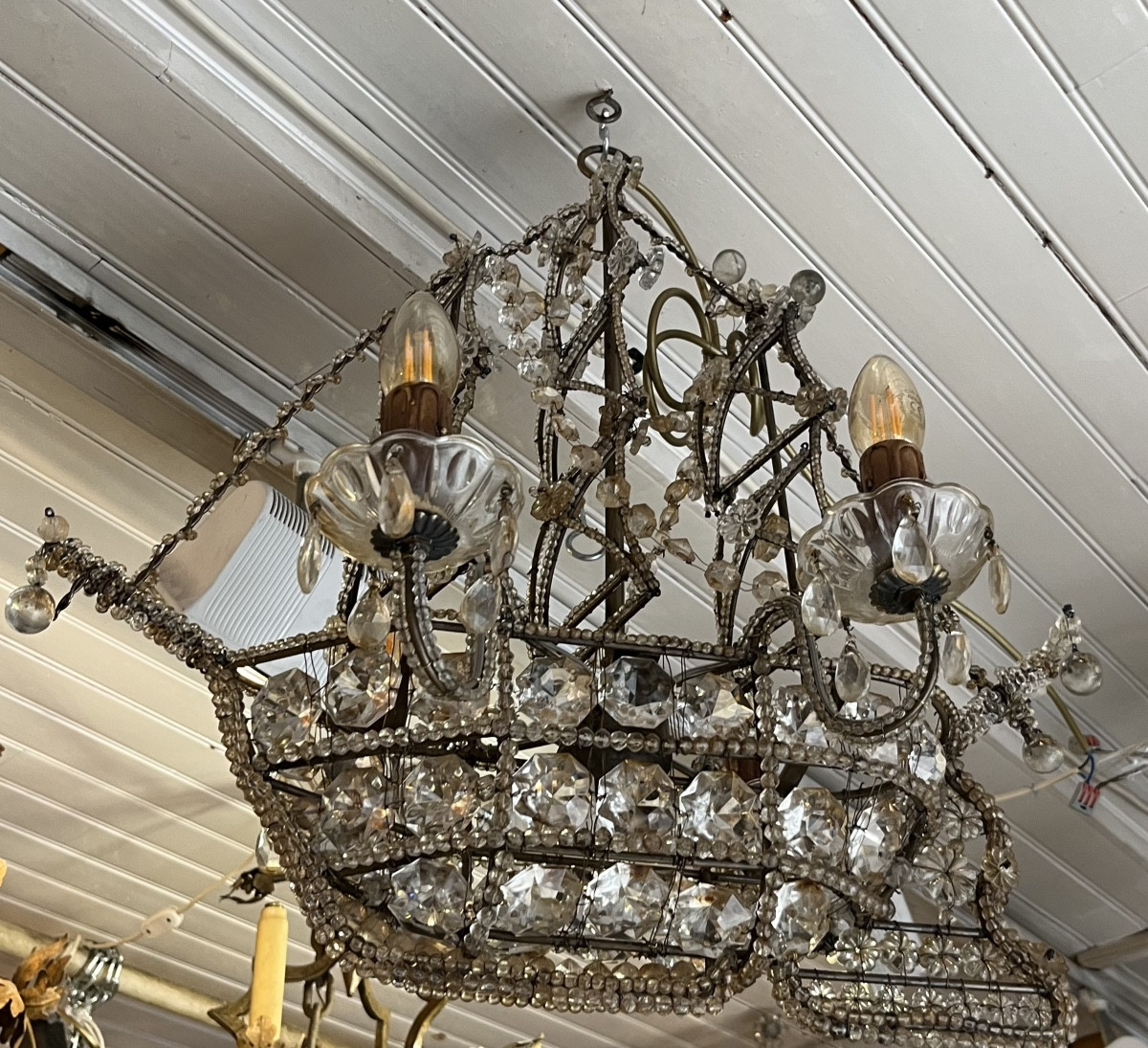Lustre En Forme De Voiliers 4 Lumières Cristal Et Fer  XXeme 