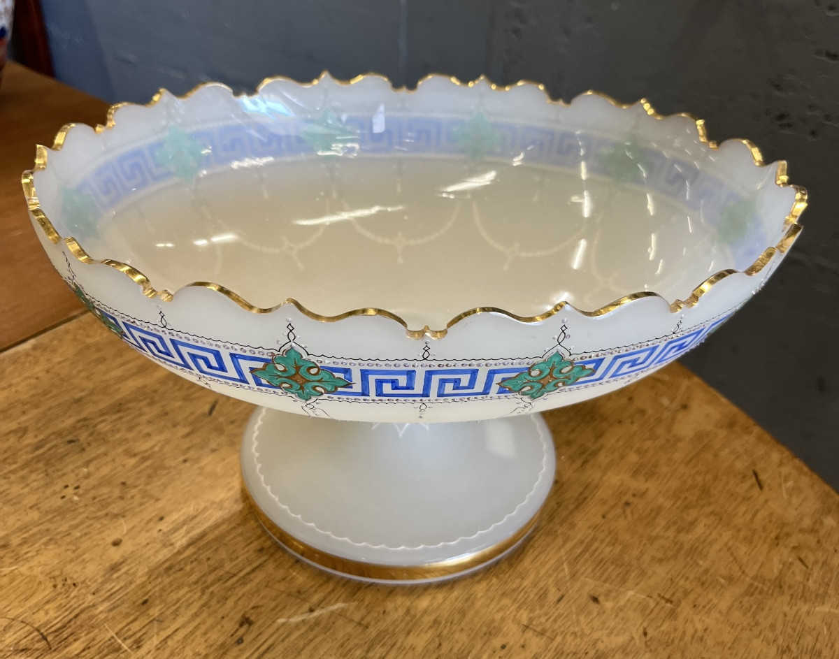 Coupe En Opaline Blanche XIX Eme à Décors De Rinceaux Dorés -photo-2