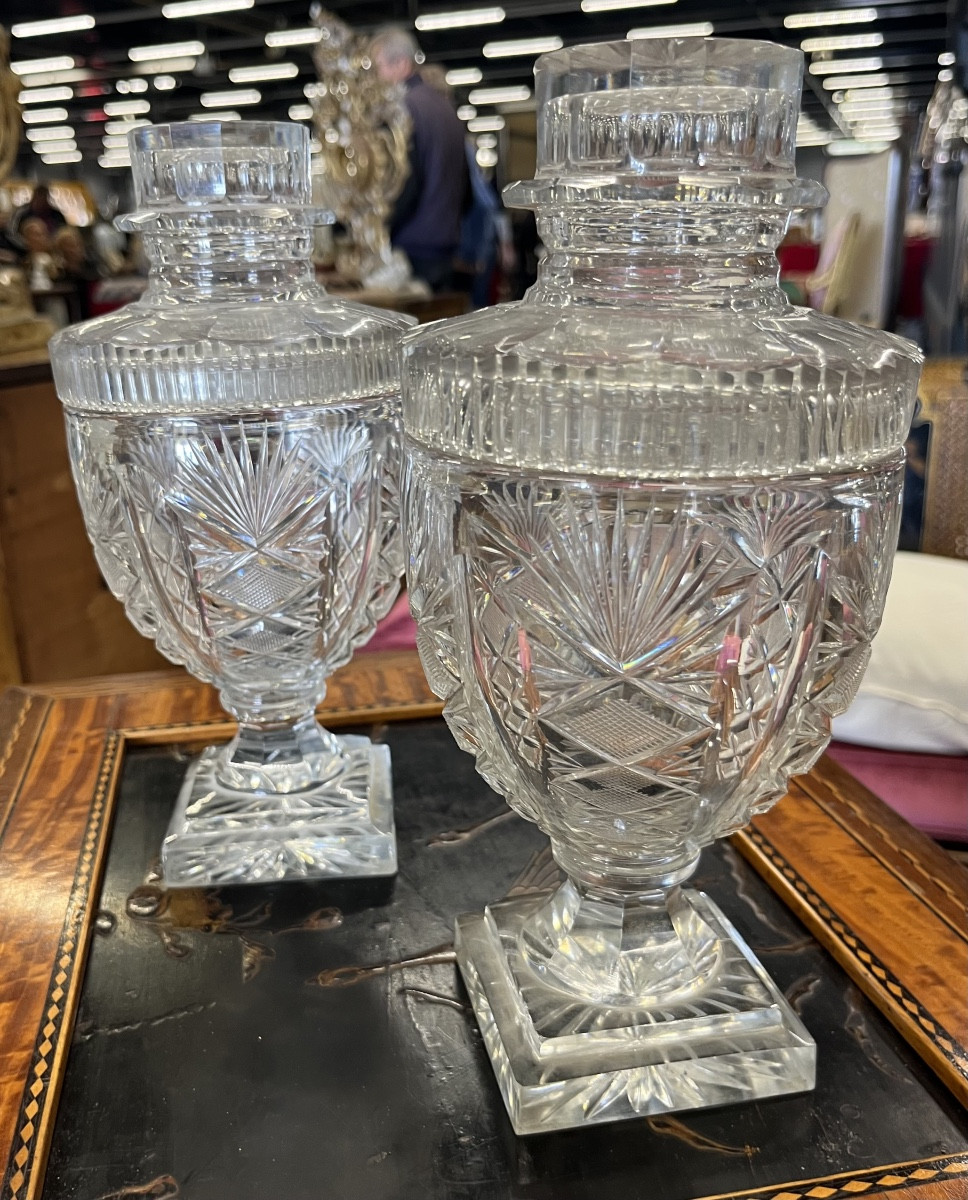 Paire De Drageoirs  En Cristal Taillé Début  XIX Eme  