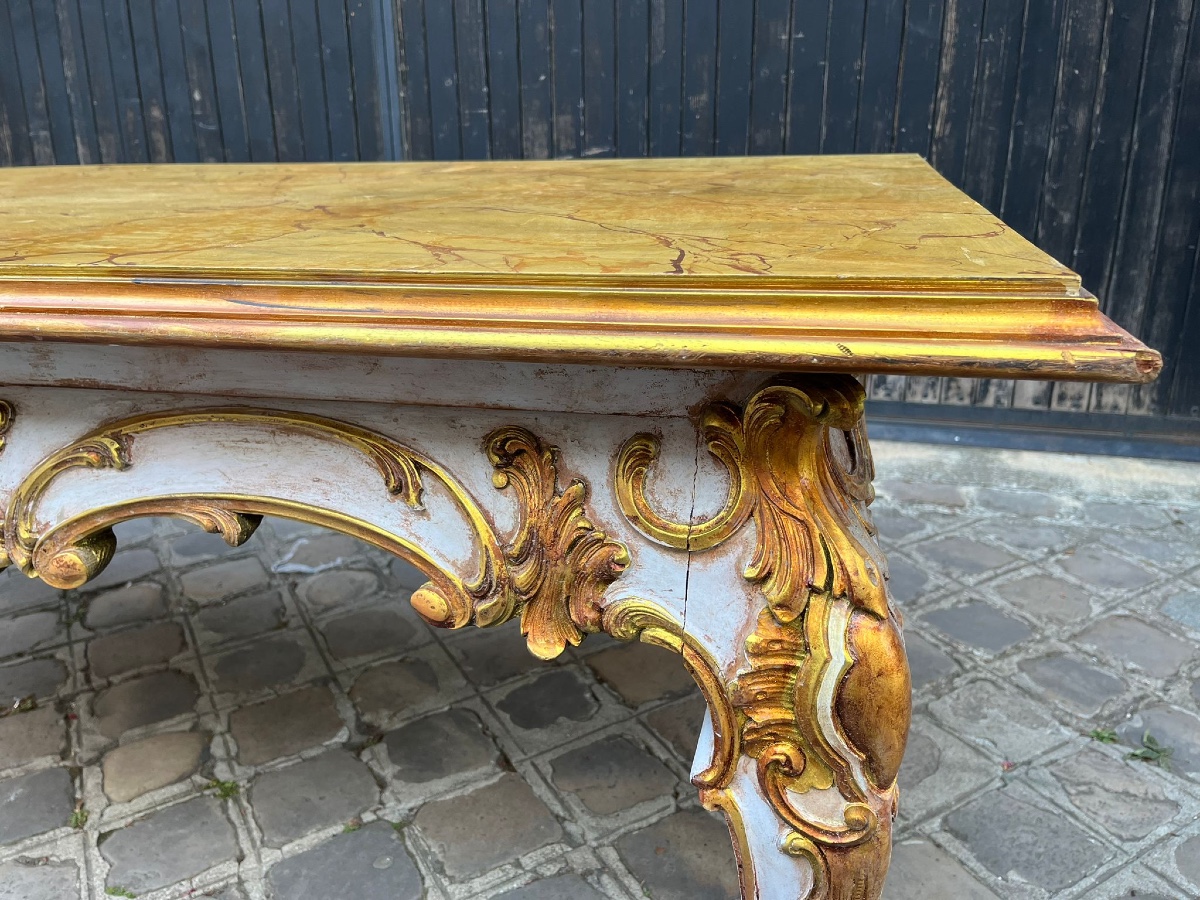 20th Century Italian Dining Table With Painted Wood And Faux Marble Top -photo-3