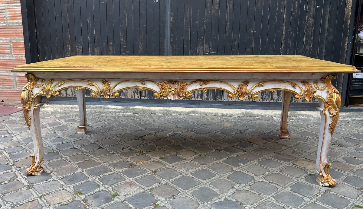 20th Century Italian Dining Table With Painted Wood And Faux Marble Top 