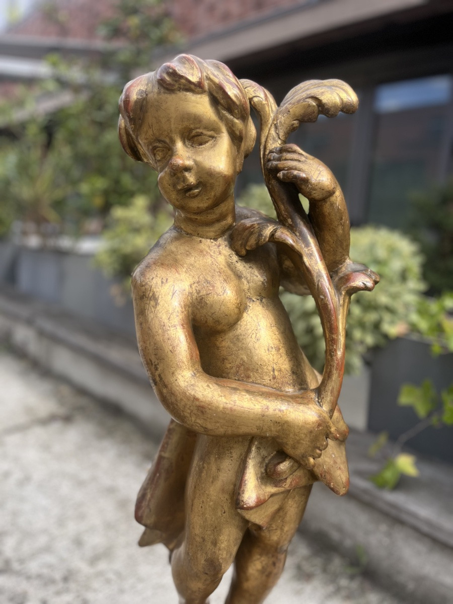 Paire de chérubins en bois doré, XVIIIe siècle-photo-3