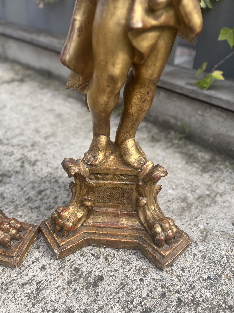 Paire de chérubins en bois doré, XVIIIe siècle-photo-4