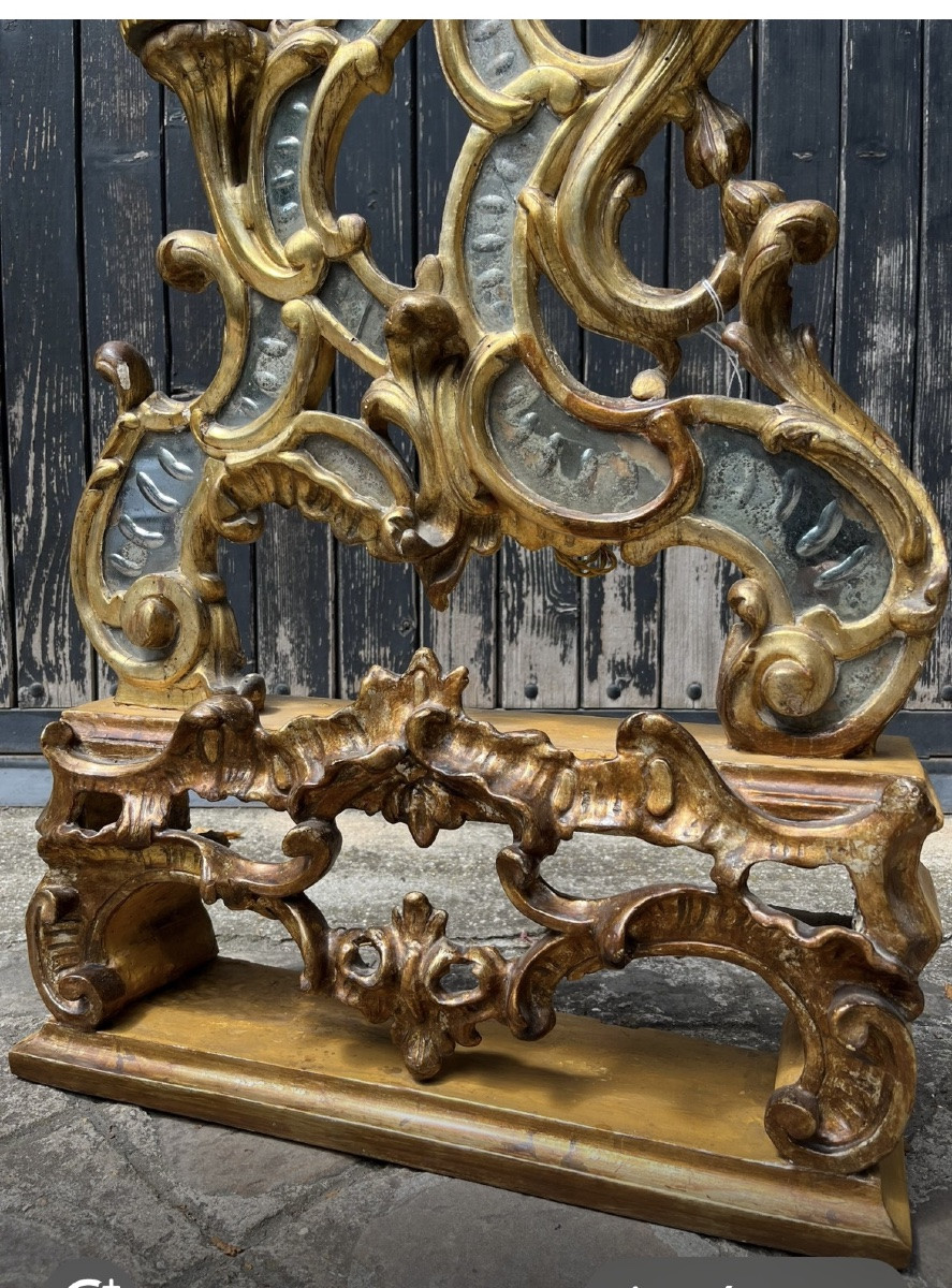 Pair Of Gilded Wooden Candelabras, Italy, 18th Century, Mirror Decoration -photo-4