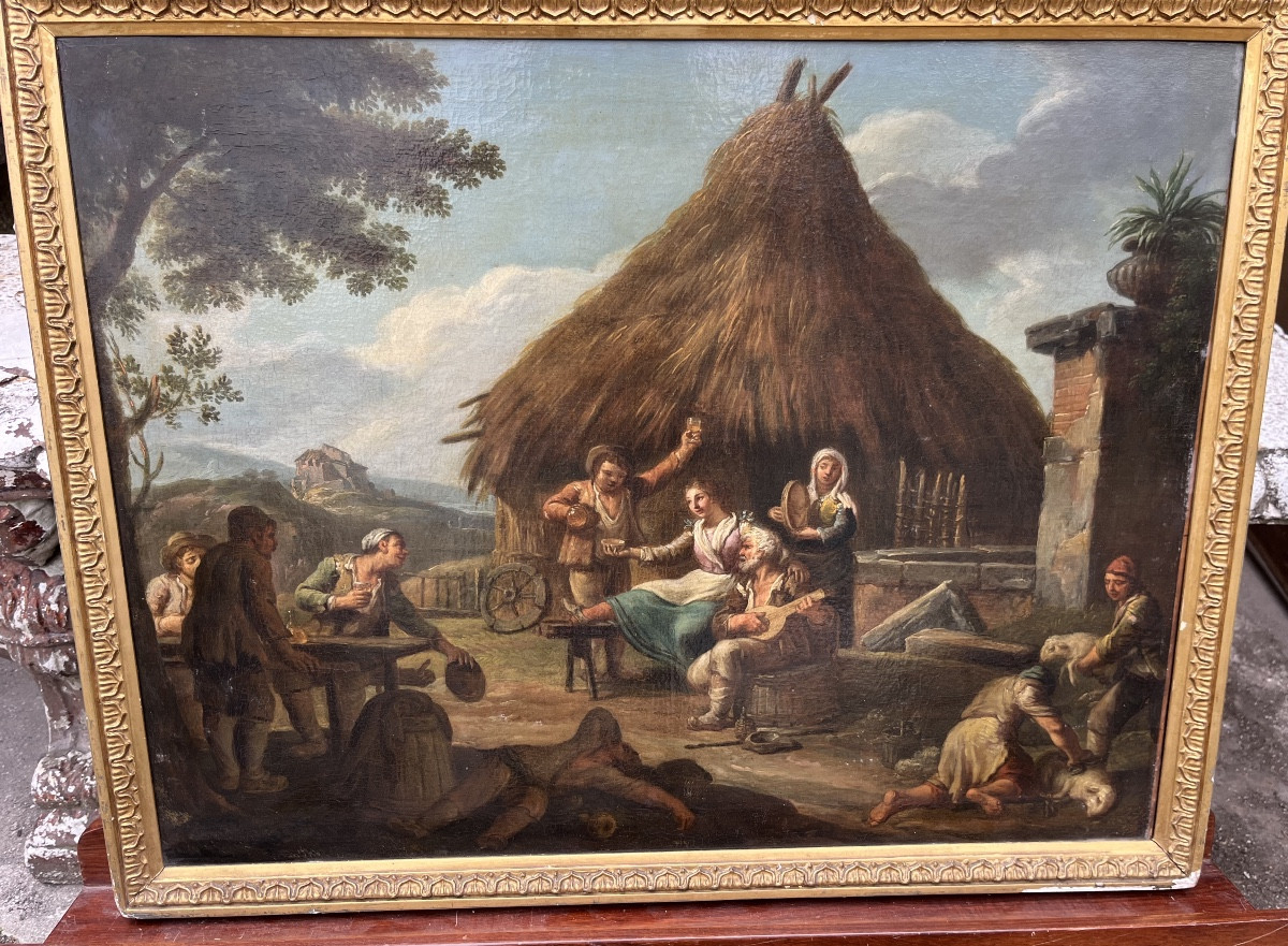 Huile sur toile Italie XIX EME scène bucolique  -photo-3