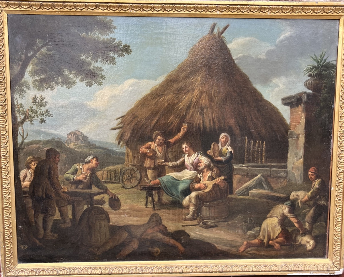 Huile sur toile Italie XIX EME scène bucolique  