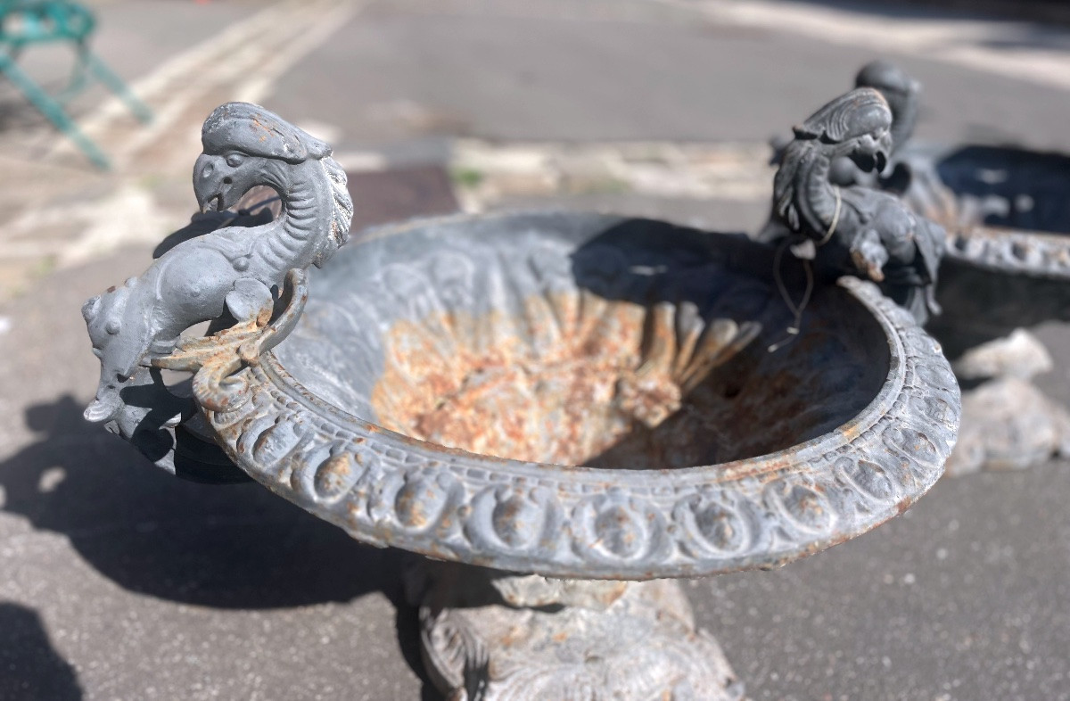 Pair Of Cast Iron Garden Vases-photo-2