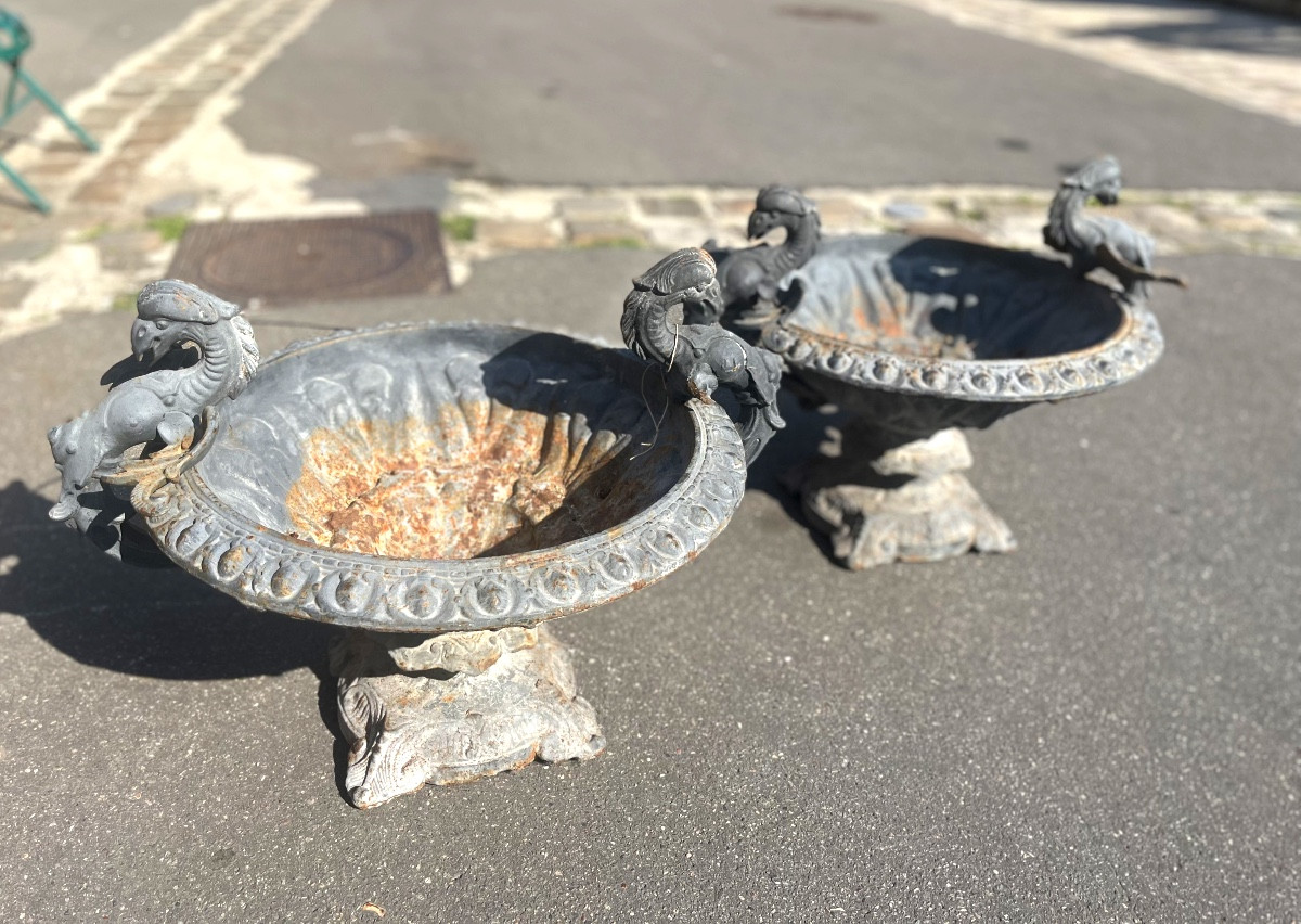 Pair Of Cast Iron Garden Vases
