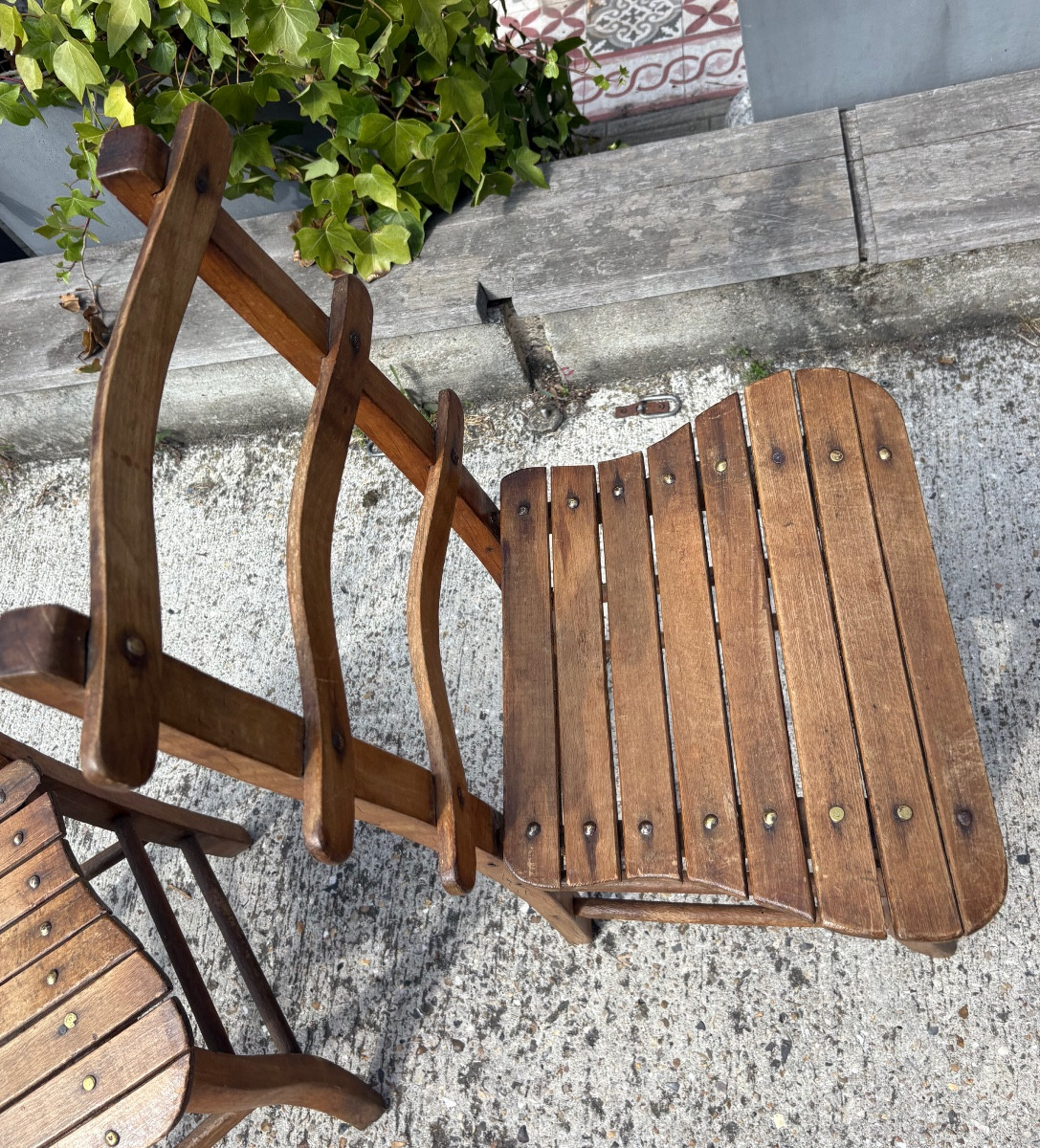 4 Natural Wood Chairs With 19th Century Folk Art Barrettes -photo-3