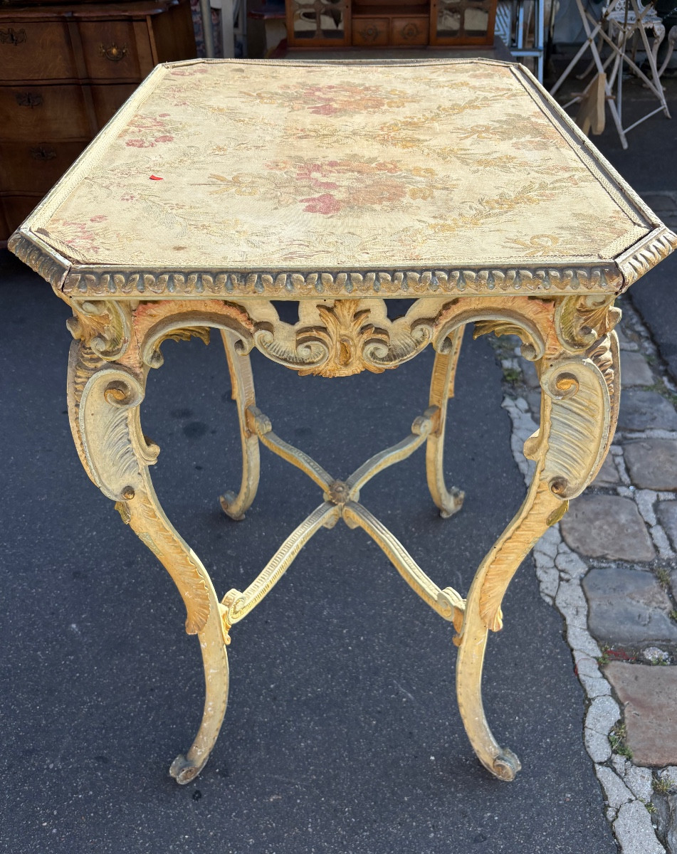 Gueridon  de salon bois laqué sculpté XIX  Italie -photo-1