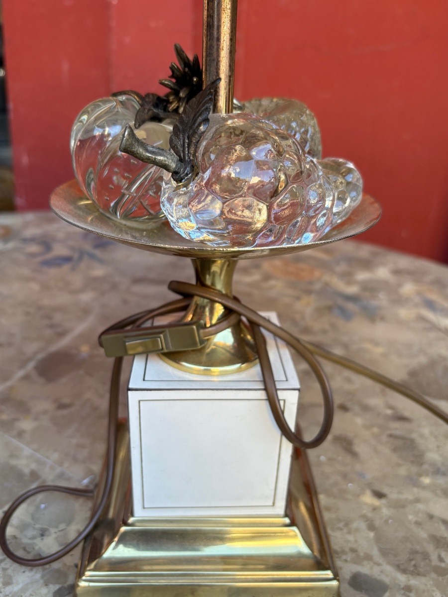 Paire de lampes années 70 décor corbeille de fruits sur socle laqué -photo-2