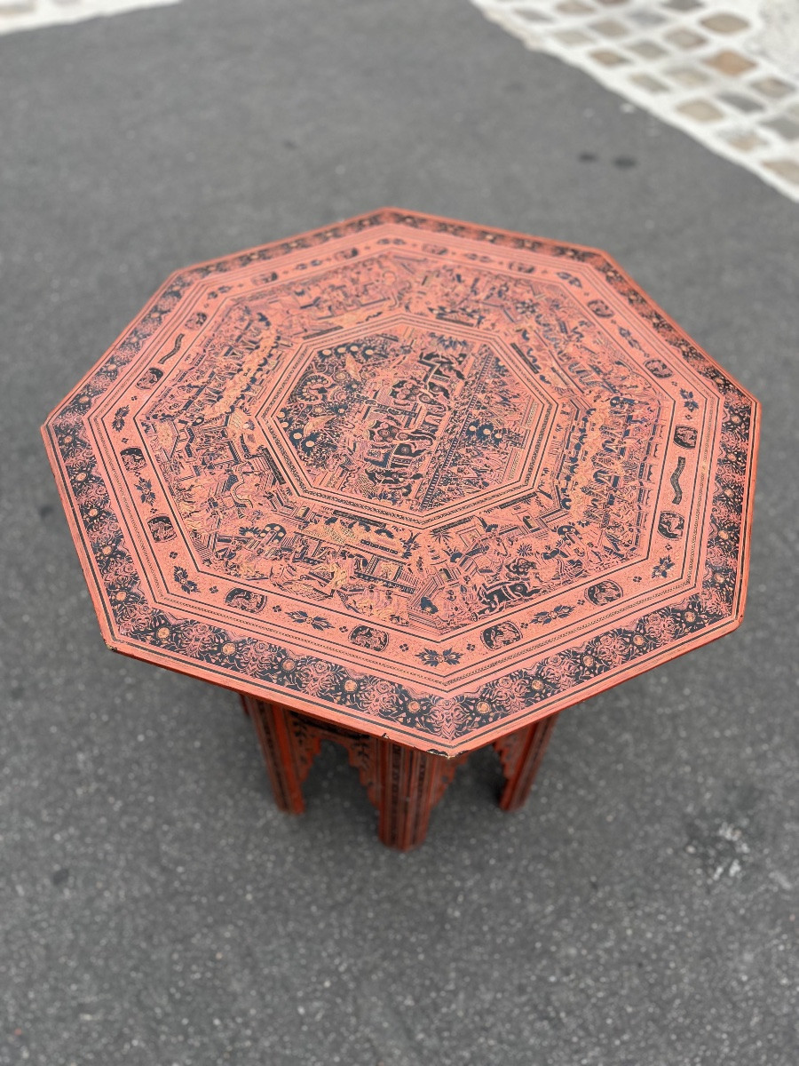 Folding Pedestal Table In Far Eastern Red/coral Lacquer.-photo-2