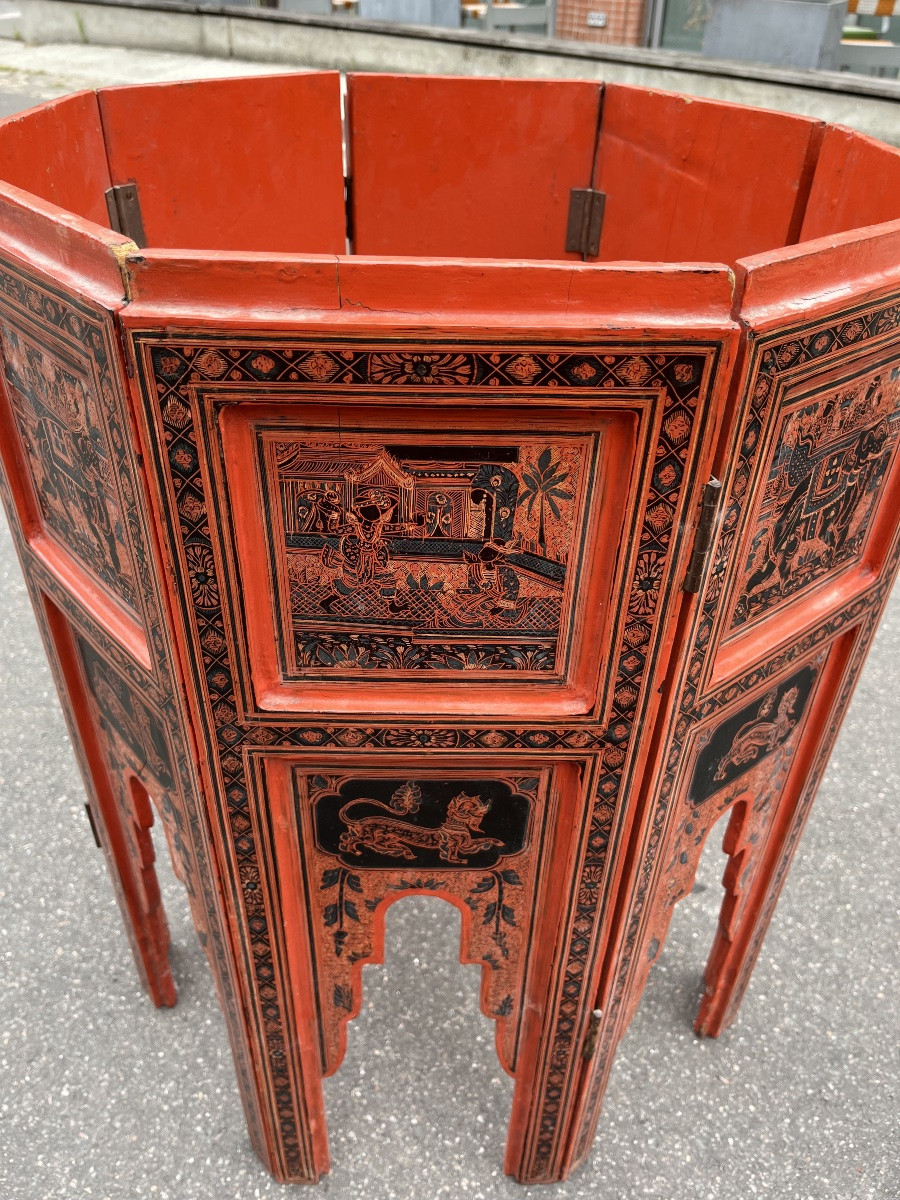Folding Pedestal Table In Far Eastern Red/coral Lacquer.-photo-4