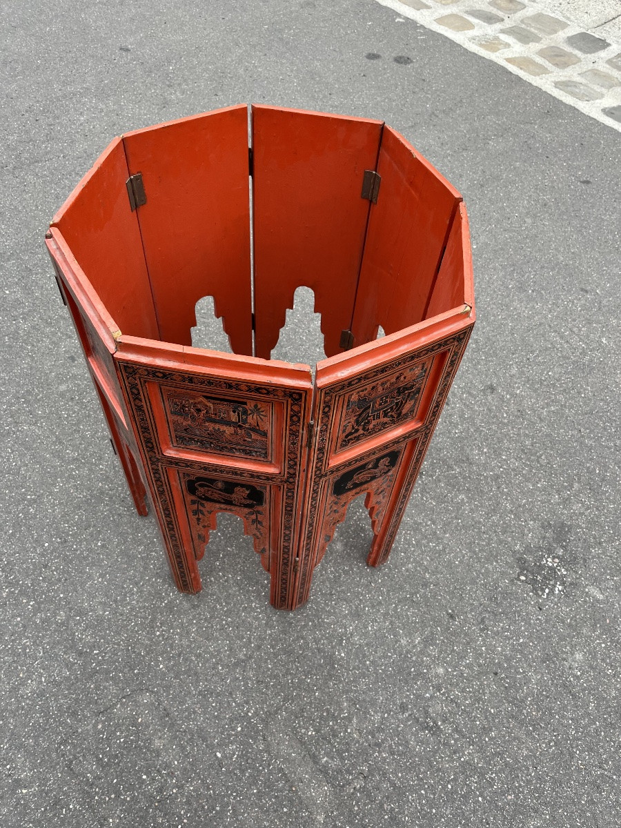 Folding Pedestal Table In Far Eastern Red/coral Lacquer.-photo-1
