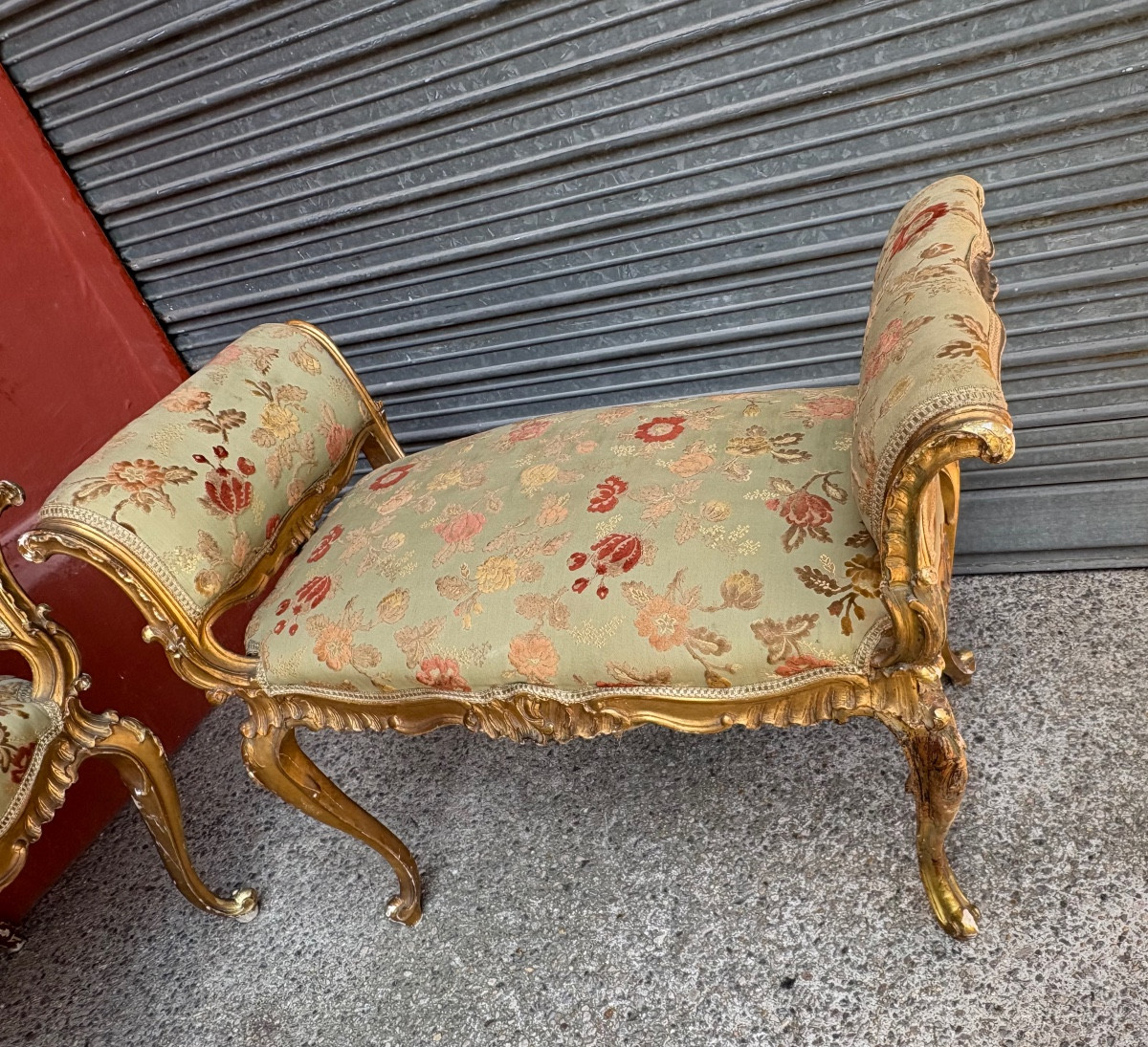 Pair Of Gilded Wooden Stools In Baroque Style, Italy, Early 20th Century -photo-1