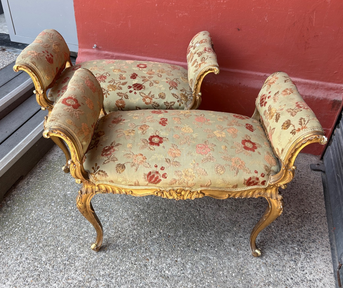 Pair Of Gilded Wooden Stools In Baroque Style, Italy, Early 20th Century 