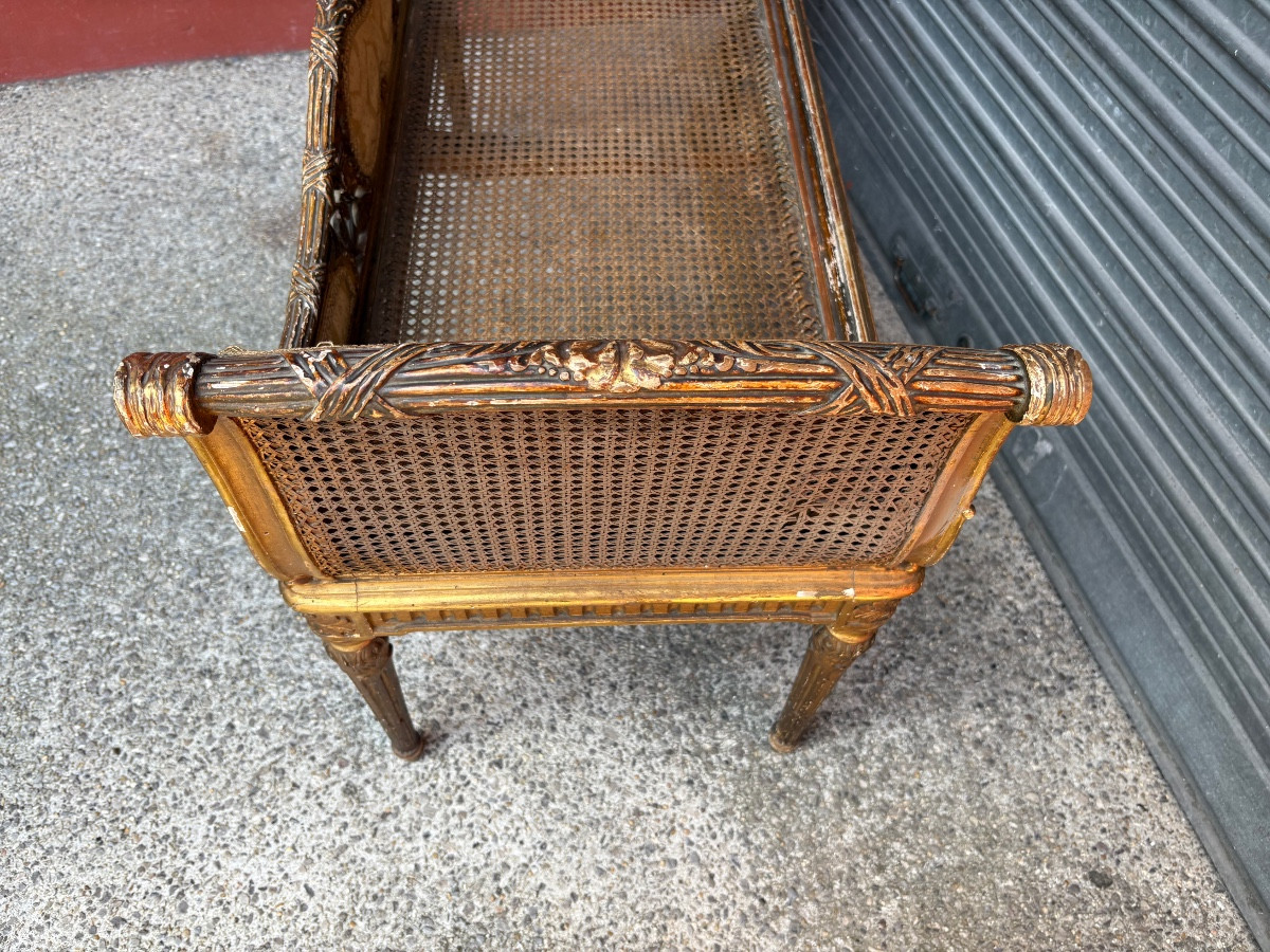 Banquette d’appoint cannée en bois sculpté fin XIX EME Italie -photo-4
