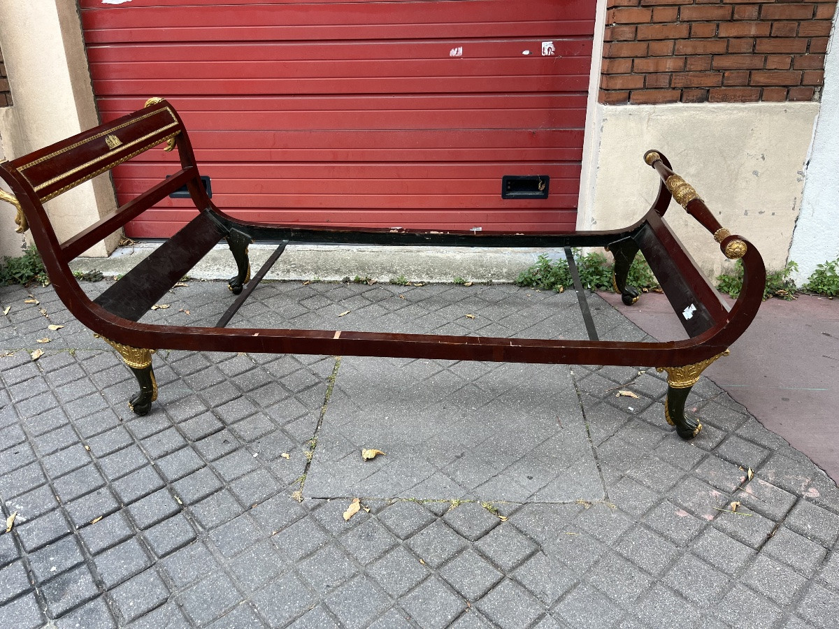 Lit de repos d’époque Empire  genre Mme Recamier en acajou et bois doré, XIXe siècle -photo-3