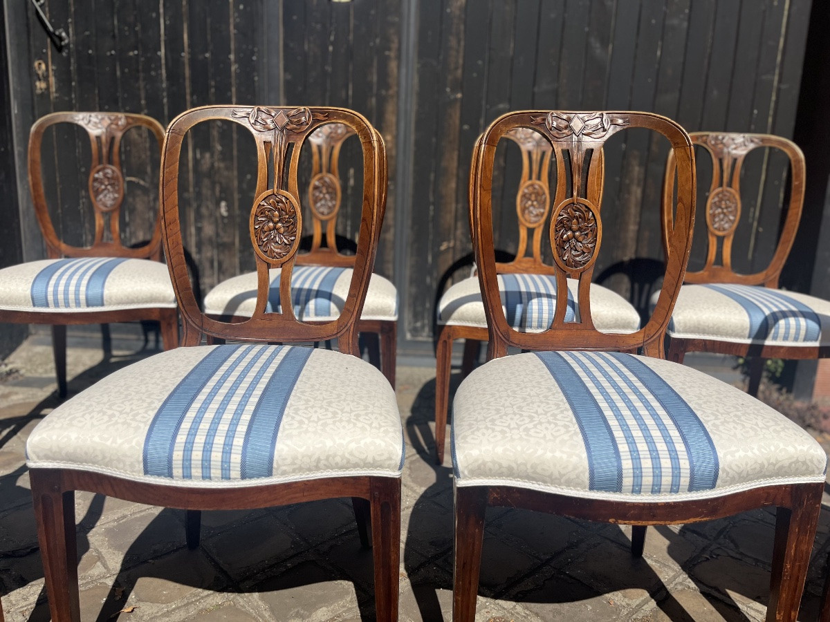 Set Of Dutch Chairs And Armchairs, Oak Late 18th - Early 19th Century-photo-2