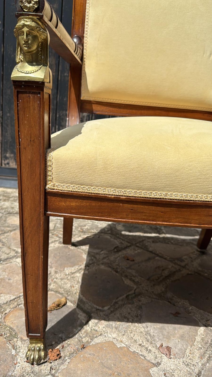 Empire Period Living Room In Mahogany And Bronze With Sofa/2 Armchairs/2 Chairs-photo-2